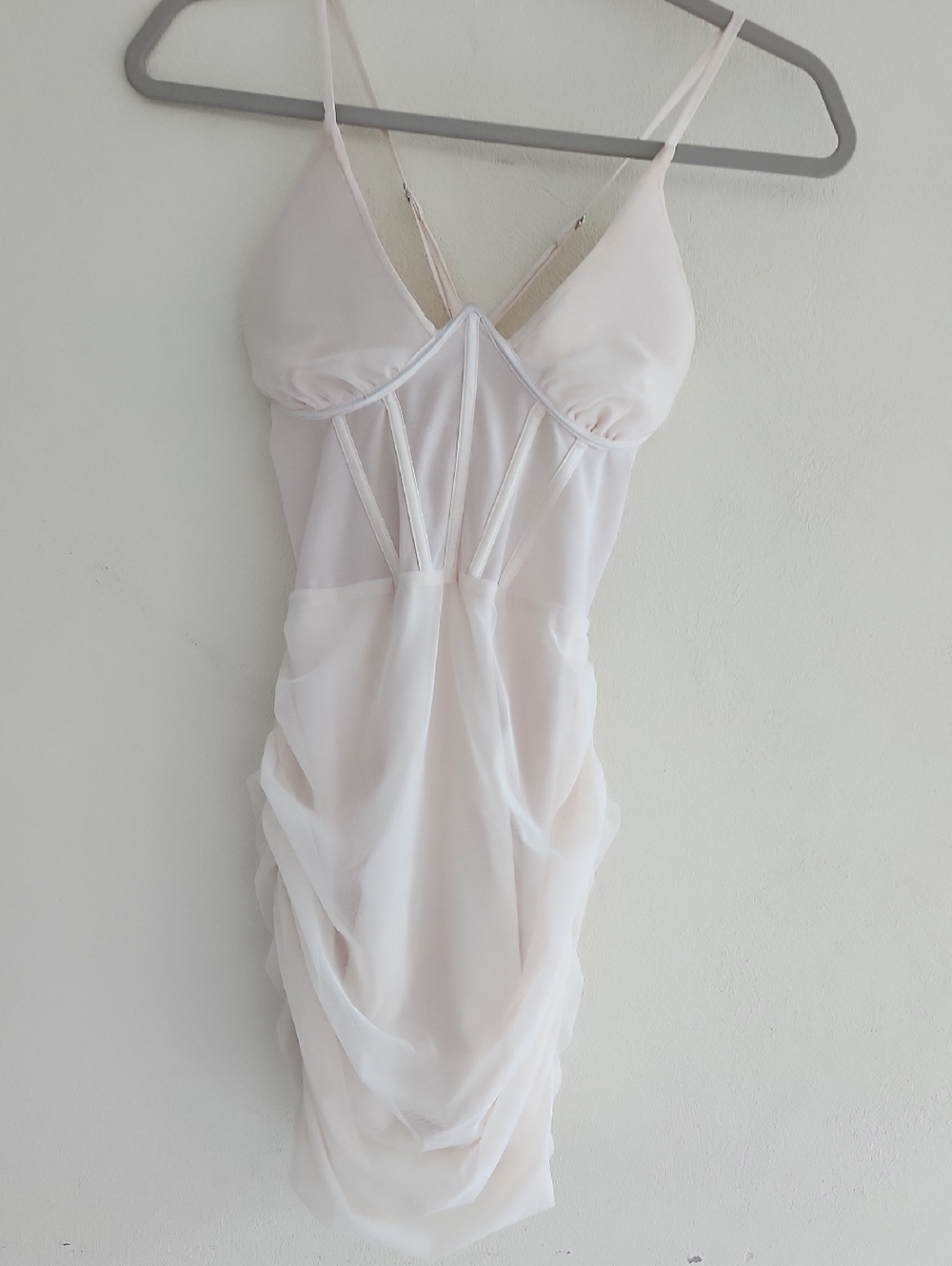 Oh Polly White Sheer Draped Slip Dress